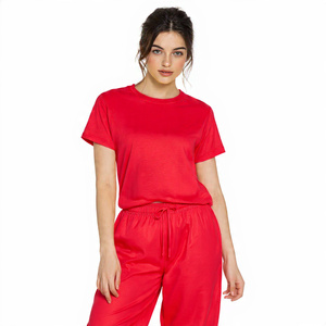 Conjuntos de pantalones cortos de algodón para mujer, Camiseta con hombros caídos, Camiseta de cuello redondo de gran tamaño para mujer, pantalones cortos de dos piezas para mujer - Product Image 5