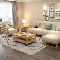 Modernes Massivholz-Stoffsofa-Set für 6 Personen, L-förmig, Höhenverstellbar, Anpassbare Größe und Farbe, für Wohnzimmer und Apartments, Premium-Qualität