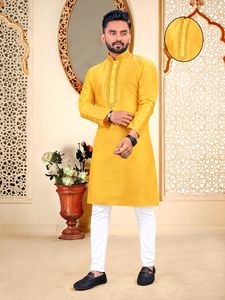 Standard Quality Traditional Indian Wear Long <b>Kurta</b> Pajama Made of Pure Cotton Fabric From Indian Supplier - Product Image 3
