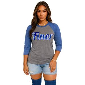 Camiseta de béisbol gris más fina ropa de hermandad de Mujeres de manga azul algodón colegiado vida griega camisa de béisbol informal bordada - Product Image 1