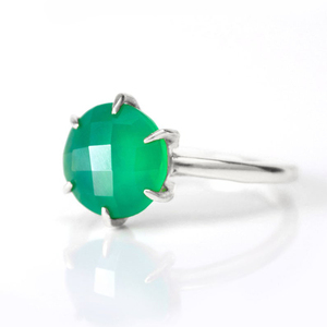 Green Onyx <b>Ring</b> 8mm Briolette 18K <b>Gold</b> Vermeil & 925 Sterling Silver Prong <b>Set</b> Handmade with Rose <b>Gold</b> Plating - Product Image 2