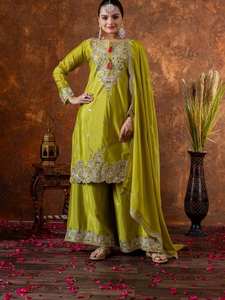 Diseñador Party Wear Look Pur Chinon Silk Top Plazzo & Dupatta Set - Product Image 5