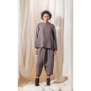 กางเกงผ้าลินินสีเทาสำหรับผู้หญิง MAHIRA ระบายอากาศได้ดี ทรงขากว้าง สไตล์ลำลอง เอวยางยืด ระดับกลางลำตัว สีวอช - Product Image 2