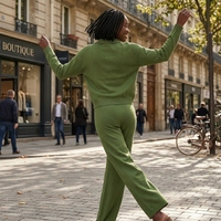 Ensemble en tricot vert olive pour femmes, haut cardigan à col, pantalon large à jambes droites, ensemble deux pièces décontracté pour les trajets quotidiens, mélange de laine mérinos