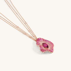 Collar con Colgante de Diamantes y Zafiro Rosa Dorado, Corte Marquesa, Joyería Floral para Regalo de Boda o Fiesta - Product Image 2