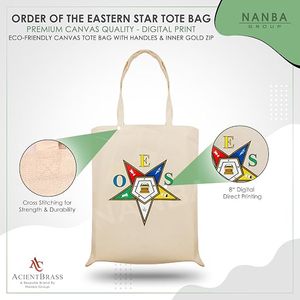 OES Masonic Shriner Canvas <b>Tote</b> <b>Bag</b> Digital Print Reusable Waterproof <b>Bag</b> with Rose Gold <b>Zip</b> and Embroidery - Product Image 4