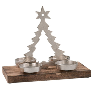 Handmade Silver Aluminium <b>Christmas</b> <b>Tree</b> <b>Candle</b> Holder On Mango Wood Base Modern Festive Home Decor Tabletop Votive Holder Gift - Product Image 2