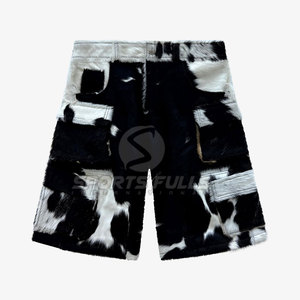 Custom <b>Tailored</b> Casual Canvas Hair-on Hide <b>Men's</b> <b>Shorts</b> with Contrast Stitch and Lining - Product Image 1