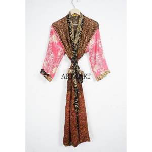 Handmade Beautiful Pure Silk Sari Kimono Robe Light Weight Vintage Elegant Luxury Soft Indian Sleepwear - Product Image 1