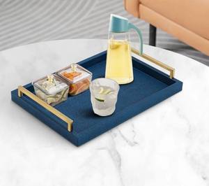 Bandeja de servicio de cuero de Color azul con asa de latón, aspecto moderno decorativo para el hogar, Hotel, mesa de café, bandeja de cuero decorativa - Product Image 5