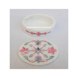 Caja de joyería de forma ovalada con incrustaciones de madreperla de mezcla de mármol blanco de aspecto atractivo al precio más bajo para negocios y bodas - Product Image 1