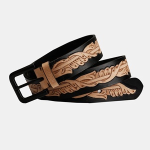 Handmade Cowboy Belt for <b>Men</b> Western Style Embossed Genuine Leather with Removable Tooled for Buckle - Product Image 1
