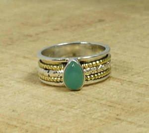Aqua Chalcedony Two Tone <b>Spinner</b> <b>Ring</b> Handmade 925 Sterling <b>Silver</b> Pear Shape Gemstone Meditation Jewelry at Wholesale Price - Product Image 2