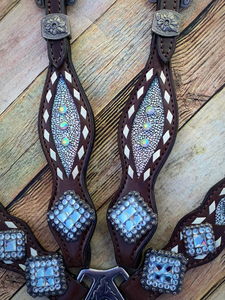 Kaamkaaj Genuine Leather Metal Components Western Saddle Horse Tack <b>Set</b> Buckle Closure <b>Beaded</b> Headstall Breast Collar Washable - Product Image 6