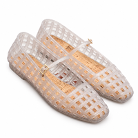 Sandales plates en plastique à bout carré style Jelly; Escarpins tendance à enfiler avec boucle; Sandales décontractées polyvalentes ajourées à bride unique pour l'été