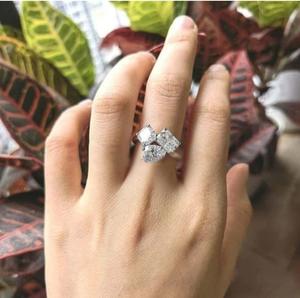 Asscher เรืองแสงและลูกแพร์ตัด Moissanite แหวน 3 หินแหวนหมั้น Trilogy แหวนแต่งงานผู้หญิงครบรอบของขวัญวันแม่ - Product Image 3