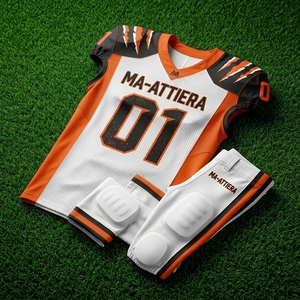 Maillot de football américain personnalisé blanc et orange, pantalon rembourré, uniforme d'équipe numéro 01, vêtements de sport respirants en polyester, OEM - Product Image 5