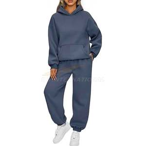 Femmes coton Polyester à capuche et pantalons de survêtement 2 pièces surdimensionné salon ensemble goutte épaule sweat décontracté automne tenue - Product Image 6