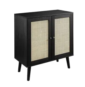 Buffet aparador preto cor teca madeira 2 portas com cana rattan-Hotel Project Furniture Manufacture from Indonesia