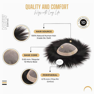 Pelucas de Cabello Humano Remy 100% Natural, Hechas a Mano en India, Cómodas y Duraderas, de Proveedor Bengalí, para Hombre, Largas y Transparentes - Product Image 2