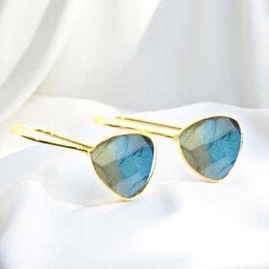 925 argent trillion forme Labradorite lunette boucles d'oreilles plaqué or déclaration boucles d'oreilles bijoux pour femmes - Product Image 1