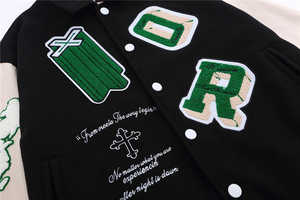 Winter Oversize Hip Hop Basketball <b>Letterman</b> <b>Jacket</b> Unisex Patches Black and White Varsity <b>Jacket</b> for men College Baseball - Product Image 3