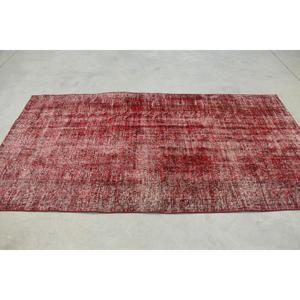 Turkish Area Rug, 4.5x8.3 ft Vintage Rug, <b>Red</b> Abstract <b>Wool</b> Rug - Product Image 2