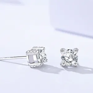 Hot Bán Tối Giản 925 Sterling Silver Bạc Đồ Trang Sức Mỹ Vòng Kim Cương 5Mm Zircon Bốn Claw Cơ Bản Stud Bông Tai