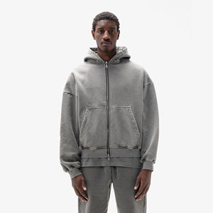 Sweat à capuche personnalisé avec fermeture éclair aux épaules tombantes Sweat à capuche unisexe en éponge surdimensionné lavé à l'acide Double fermeture éclair bidirectionnelle Qualité supérieure vente en gros - Product Image 2