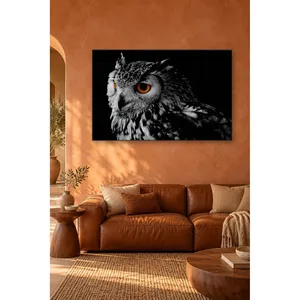 Impresión en lienzo de búho Fida con ojo naranja sobre fondo negro - Product Image 3