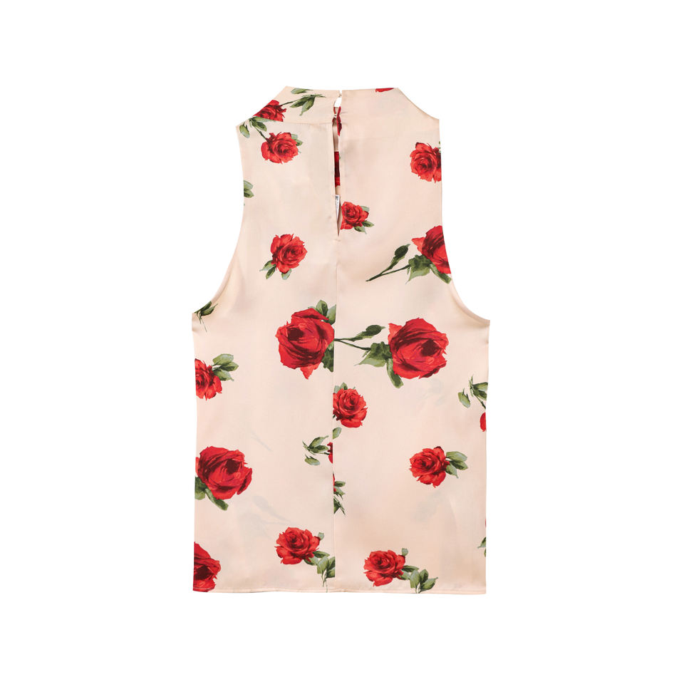 Wholesale Womens Floral Silk Elegant Rose Print Custom  Breathable Knitted Fabric  Decoration Short Length Casual