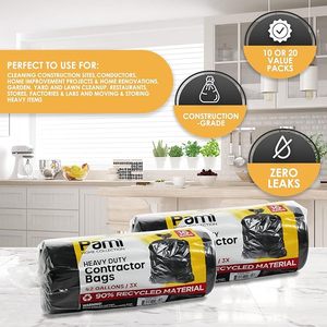 Sacs de construction PAMI haute résistance de 42 gallons, sacs poubelle résistants aux déchirures pour les travaux de déblaiement des déchets de jardin (lot de 10, noir) - Product Image 1