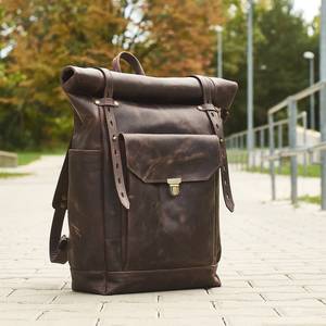 Mochila de viaje con tapa enrollable para mujer, nueva mochila impermeable de cuero genuino para ordenador portátil para estudiantes, función antirrobo - Product Image 6