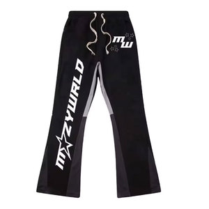 Pantalones Deportivos Acampanados para Hombre, Cintura Elástica con Cordón, Transpirables, Casuales, con Logotipo Estampado en Letras Negras en la Pierna Izquierda, Estilo Otoñal - Product Image 1