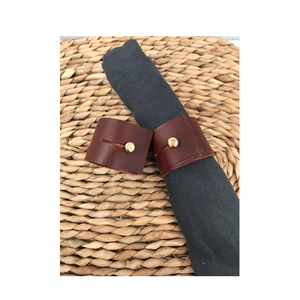 ห่วงรัดผ้าเช็ดปากทำจากหนังสีน้ำตาลทรงกลมมีห่วงรัดผ้าเช็ดปากสีน้ำตาลสีน้ำตาลสำหรับปรับขนาดได้ - Product Image 1