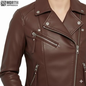 Haute qualité en cuir véritable femmes moto vestes respirant toile tissu hiver personnalisé imprimé en gros - Product Image 4