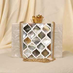 Luxury <b>Crystal</b> Clutch Evening Handbag for Ladies Resin Waterproof Lightweight Fashion Dinner <b>Bag</b> Zipper Closure Pearl Chains - Product Image 1