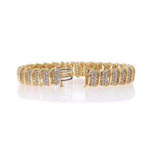 Pulsera de eslabones de diamantes de corte redondo de racimo, pulsera chapada en oro amarillo sólido de 18 quilates, joyería para mujer, joyería de moda - Product Image 5