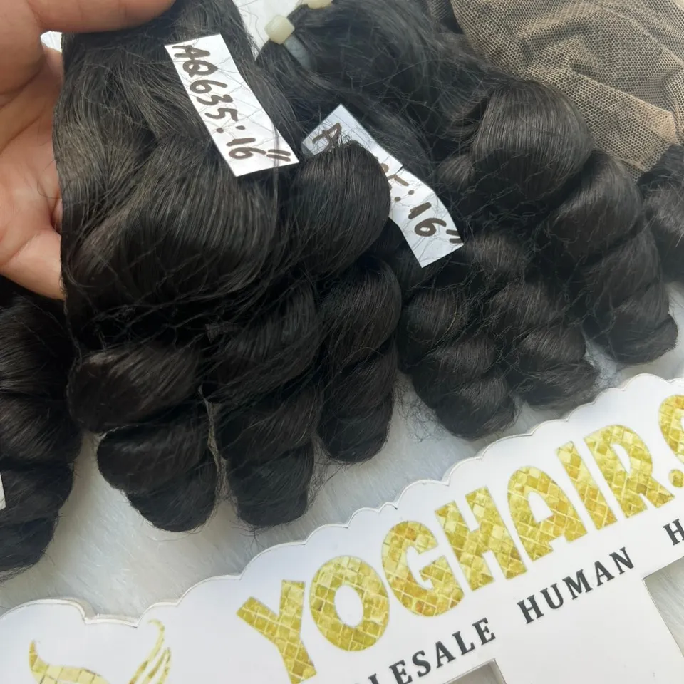 Warna Natural bayi keriting rambut benang manusia produk pabrik rambut Vietnam terkenal mendapatkan tas Wig gratis ketika memesan sekarang