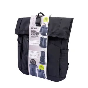 Zaino Personalizzato Troika Nero con Chiusura Roll Top e Accessori Personalizzati per Promozioni - Product Image 3