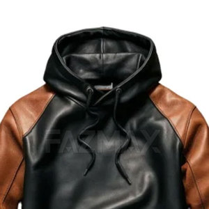 Latest Design Low Price <b>Men</b> Leather Hoodies 2025 New Style Adults Size Leather Hoodies Outdoor Wear Hoodies - Product Image 3
