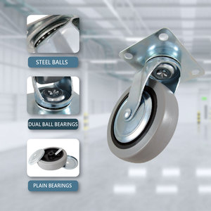 Roues industrielles pivotantes sans chambre à air en PVC de 100 mm avec cadre en acier, capacité de charge moyenne pour chariots et armoires - Product Image 4