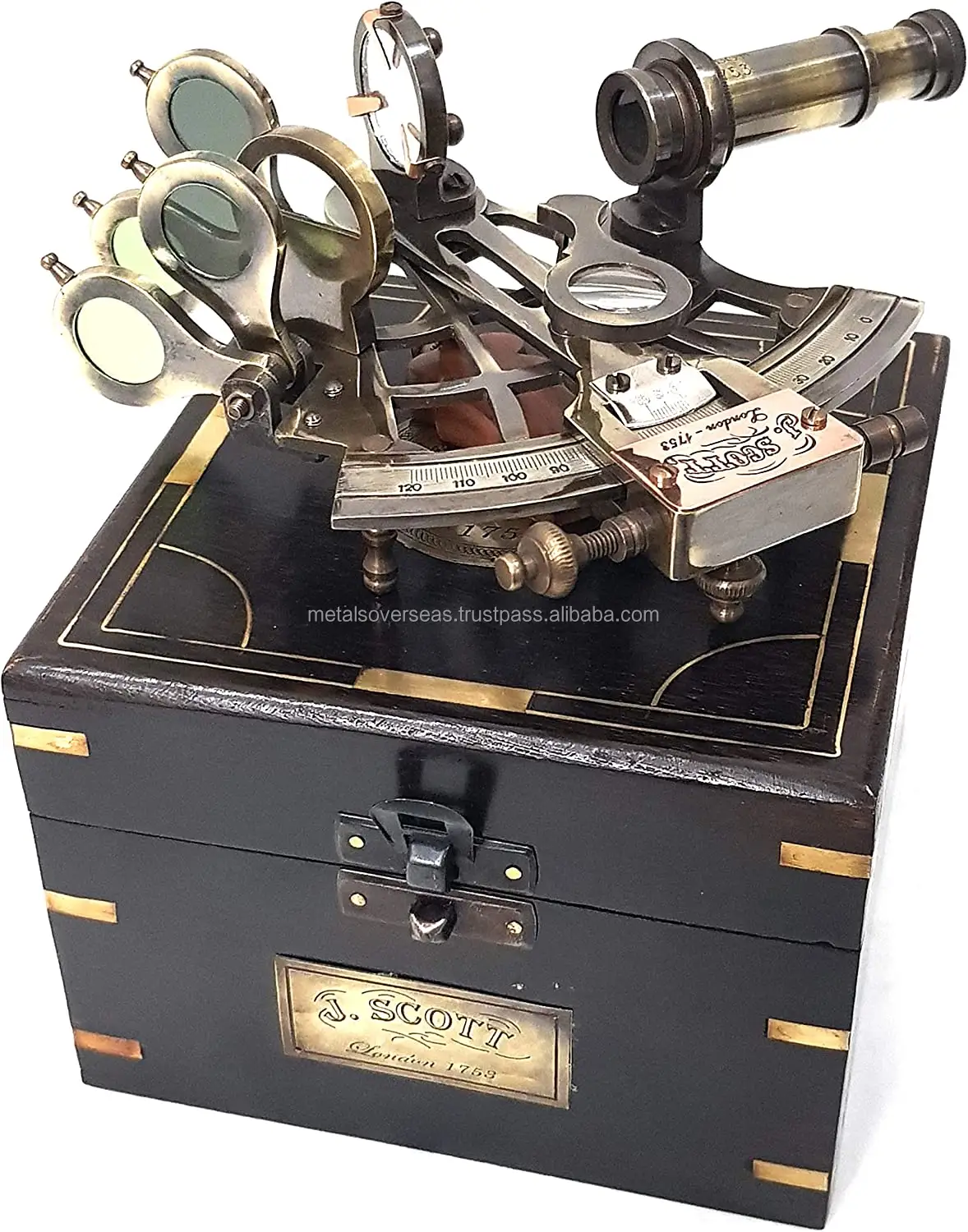 Nautical Sextant j.scott London VINTAGE BASS Antique พร้อมด้วยกล่องการศึกษาเทียบการเดินเรือ