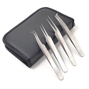 Ensemble de pinces à cils imprimées avec logo personnalisé en acier inoxydable ton argent, fait à la main 4 pièces par Innovamed Beauty Use Eyelash Extensions - Product Image 1