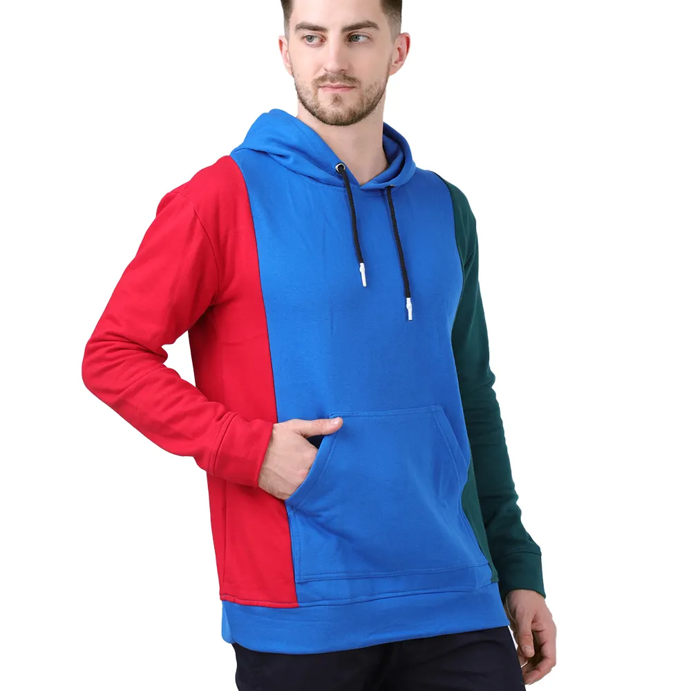 New Style Men's Custom Made Cotton Polyester Color Block Hoodie Men's Multi Color Custom Stripe Pull Over Hoodie Manufacturers