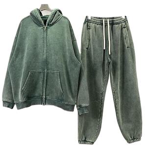 Sudadera con capucha de invierno para hombre, 100% algodón, con cremallera completa, lavado ácido y vintage, de gramaje alto, estilo streetwear, con etiqueta personalizada, al por mayor - Product Image 3