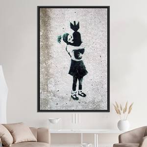 Impresión en Lienzo: Arte Callejero de Banksy, Niña con Graffiti, Decoración, Lienzo con Marco Negro - Product Image 1