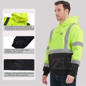 Personalizable Hi Vis Amarillo Plata Reflectante Trabajo Sudaderas Desmontable Chaleco Térmico Reflectante Fleece Altamente Visible Hi Vis Hoodie - Product Image 3