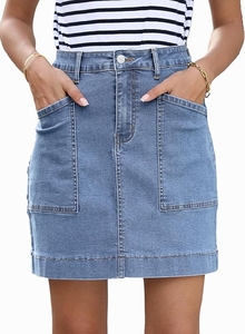 Boomletcorp กระโปรงยีนส์อัดพลีทสไตล์ใหม่สำหรับผู้หญิงเอวผ้าฝ้ายระบายอากาศแบบลำลอง - Product Image 6