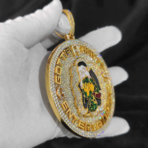 Pendentif italien God Father avec diamant Moissanite glacé au centre, fabriqué en argent 925, pendentif de luxe Hip Hop - Product Image 3